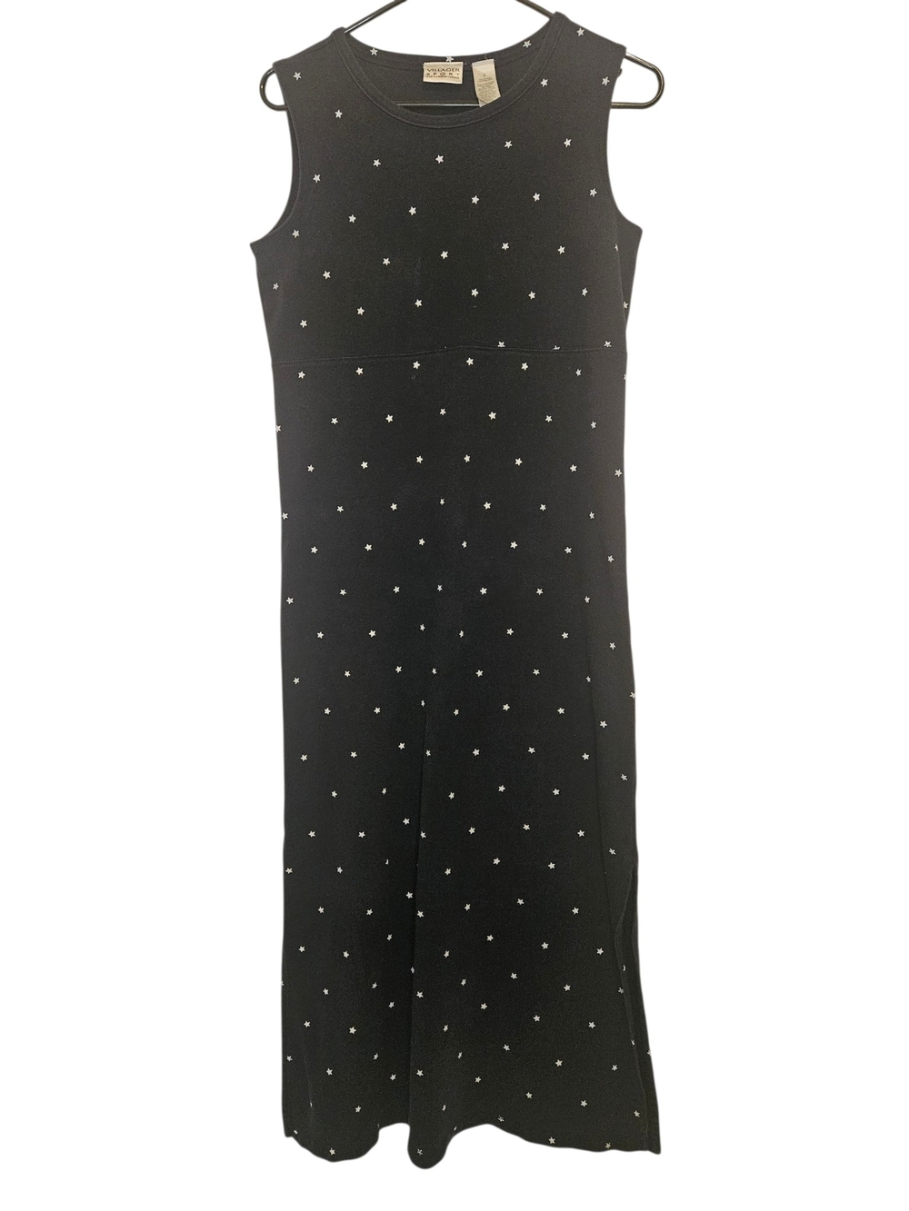 Liz Claiborne Black Sleeveless Maxi Dress Patriotic Stars Small Preppy Casual